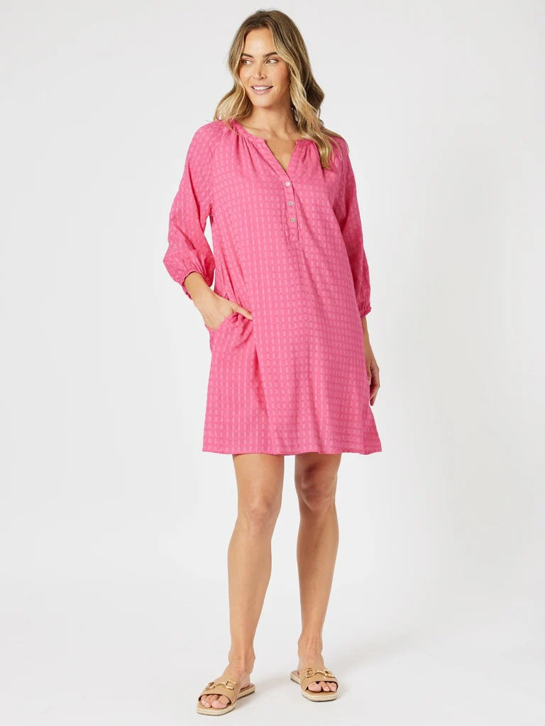 MYKONOS CHECK DRESS PEONY