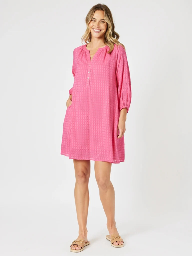 MYKONOS CHECK DRESS PEONY