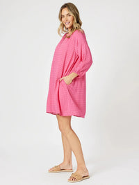 MYKONOS CHECK DRESS PEONY