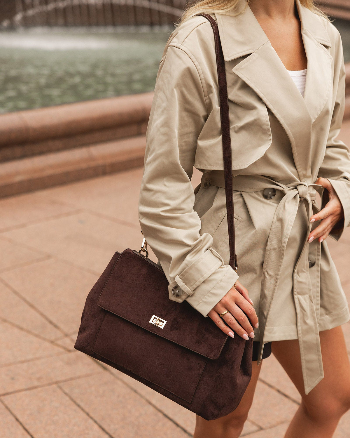 ARDEN SUEDETTE SHOULDER BAG CHOCOLATE_by_LOUENHIDE_women's_in_New Zealand_ ARDEN SUEDETTE SHOULDER BAG CHOCOLATE _