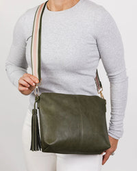 LOUENHIDE_DAISY STRIPE CROSSBODY BAG KHAKI _ DAISY STRIPE CROSSBODY BAG KHAKI _ Ebony Boutique NZ