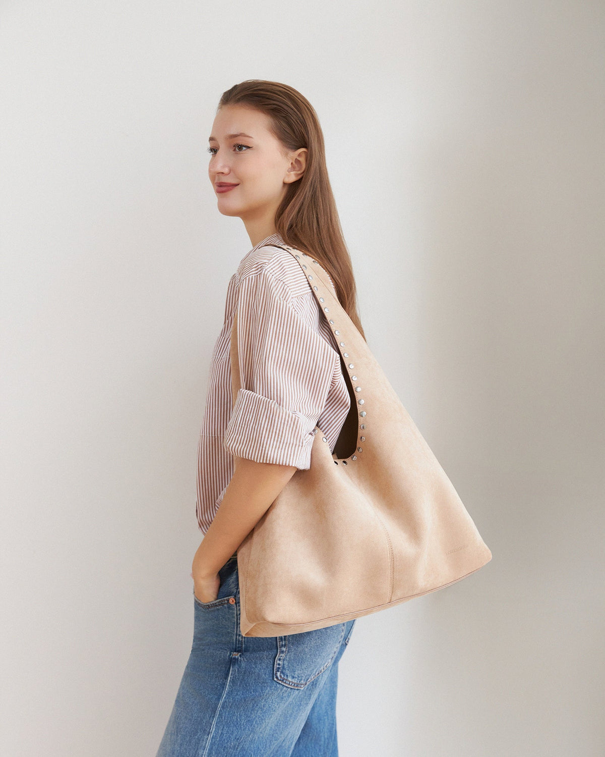 HAILEY SUEDETTE SHOULDER BAG BLONDE_by_LOUENHIDE_women's_in_New Zealand_ HAILEY SUEDETTE SHOULDER BAG BLONDE _