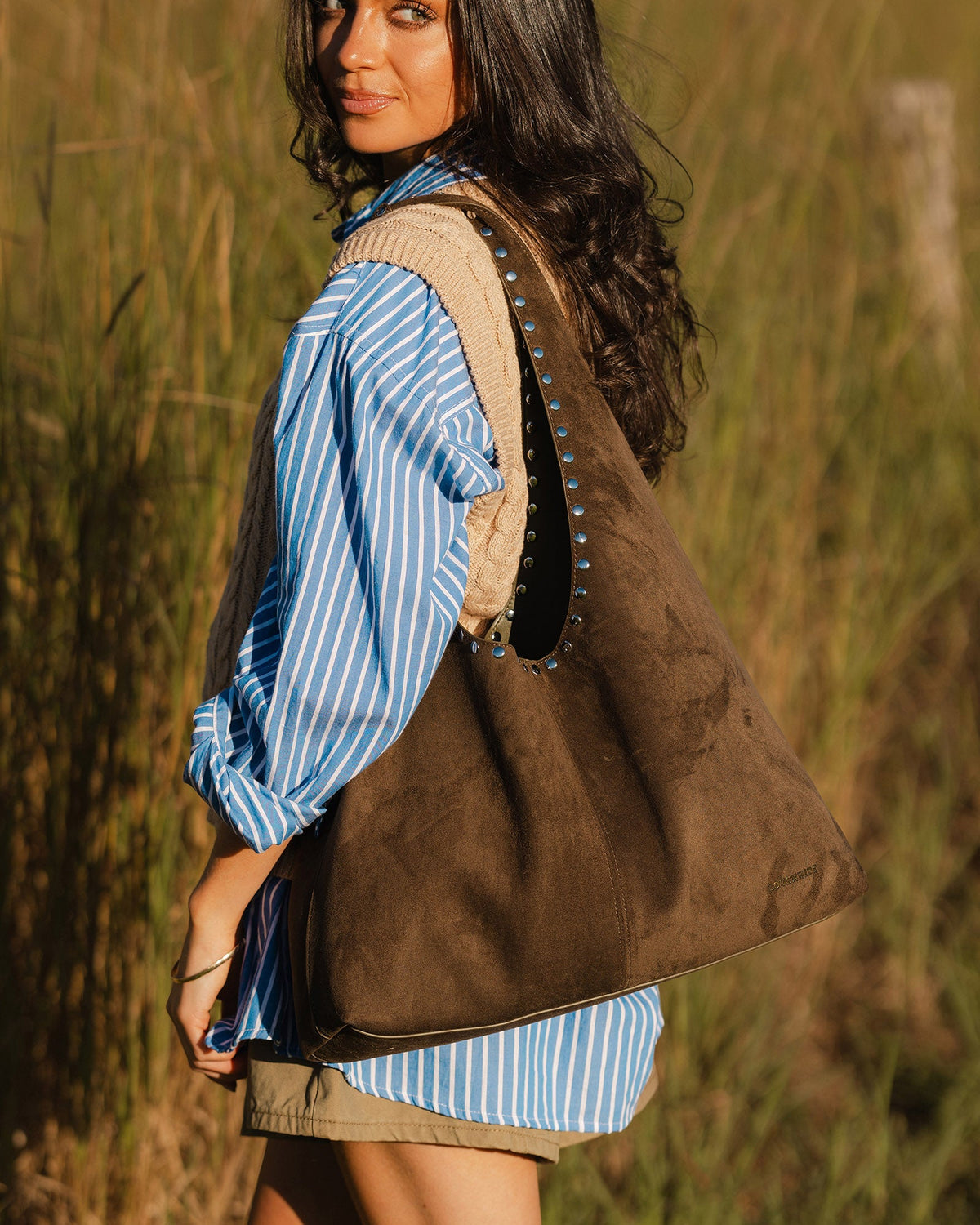 HAILEY SUEDETTE SHOULDER BAG OLIVE BROWN_by_LOUENHIDE_women's_in_New Zealand_ HAILEY SUEDETTE SHOULDER BAG OLIVE BROWN _