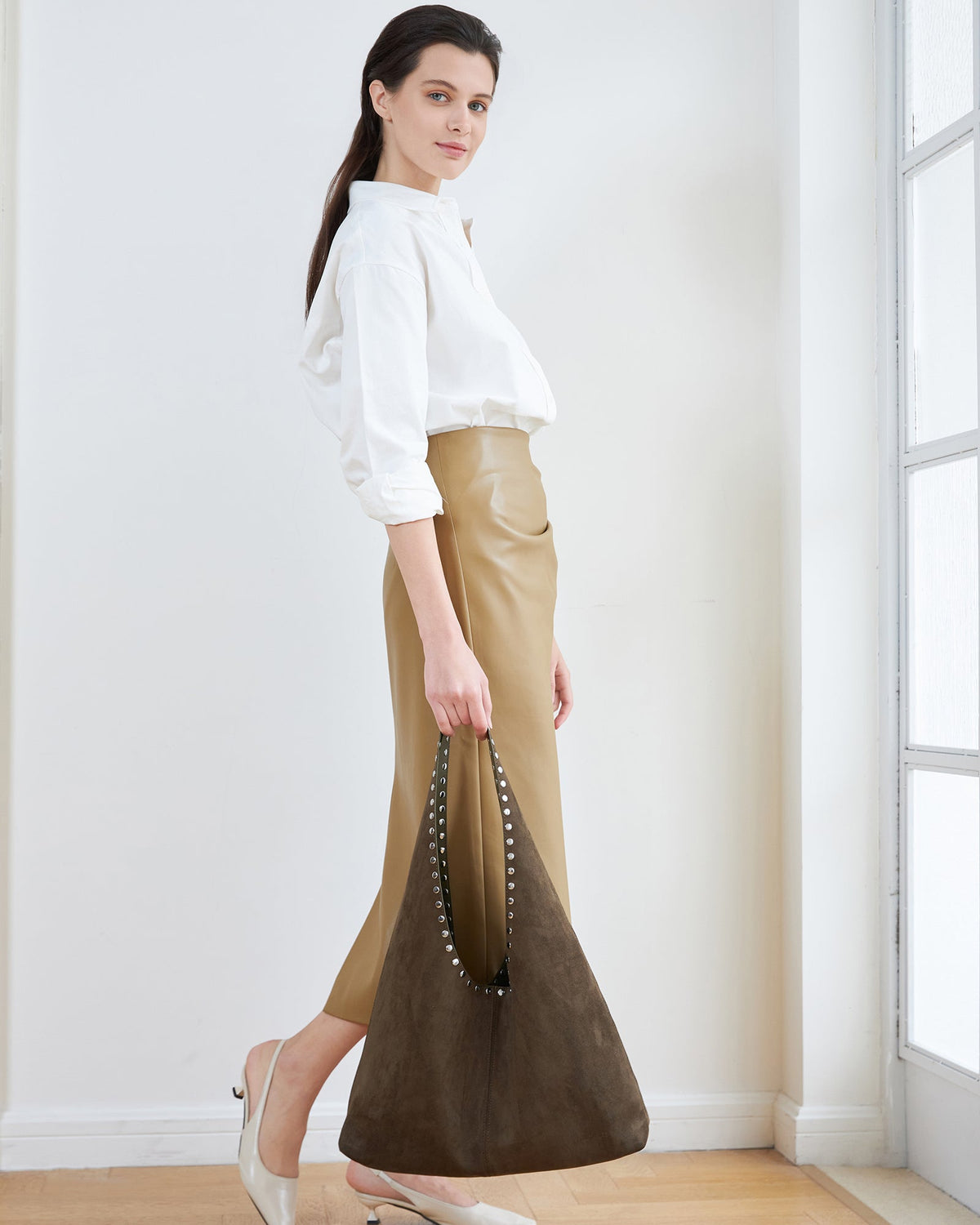 HAILEY SUEDETTE SHOULDER BAG OLIVE BROWN_by_LOUENHIDE_women's_in_New Zealand_ HAILEY SUEDETTE SHOULDER BAG OLIVE BROWN _