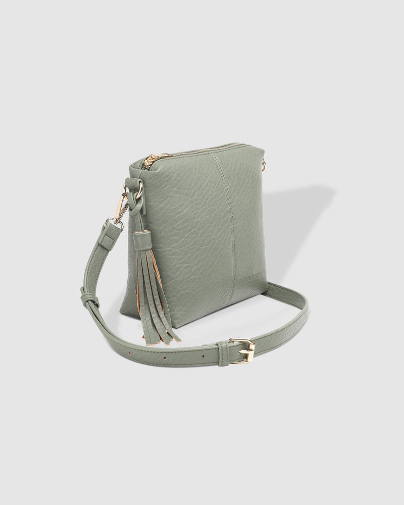 LOUENHIDE_KASEY TEXTURED CROSSBODY BAG WITH LOGO STRAP LIGHT KHAKI _ KASEY TEXTURED CROSSBODY BAG WITH LOGO STRAP LIGHT KHAKI _ Ebony Boutique NZ