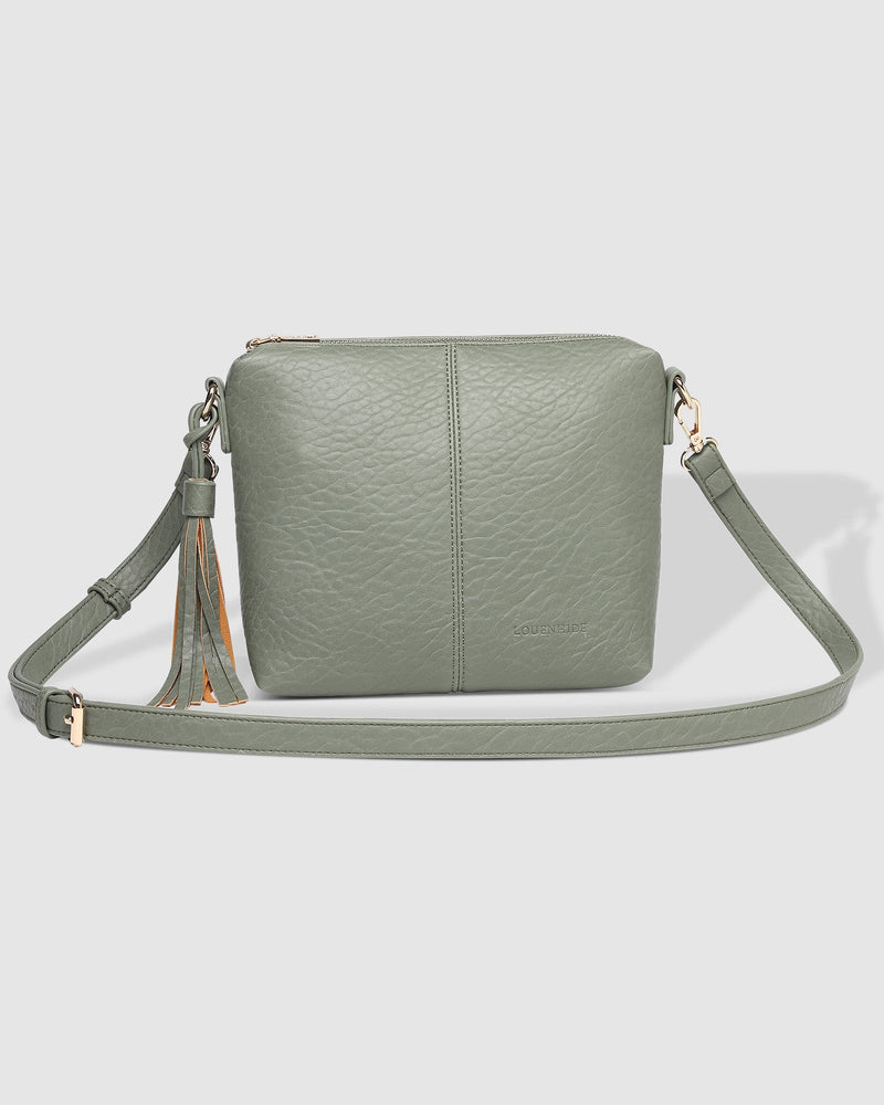 LOUENHIDE_KASEY TEXTURED CROSSBODY BAG WITH LOGO STRAP LIGHT KHAKI _ KASEY TEXTURED CROSSBODY BAG WITH LOGO STRAP LIGHT KHAKI _ Ebony Boutique NZ