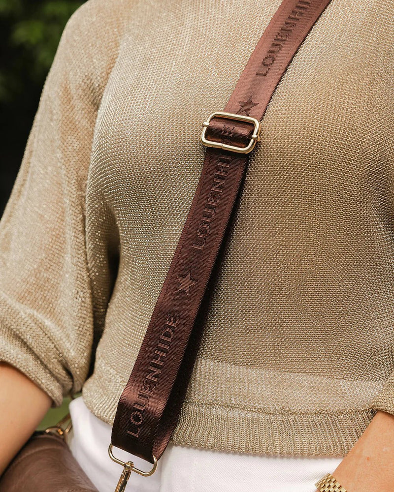 LOUENHIDE_LOGO GUITAR STRAP CHOCOLATE _ LOGO GUITAR STRAP CHOCOLATE _ Ebony Boutique NZ