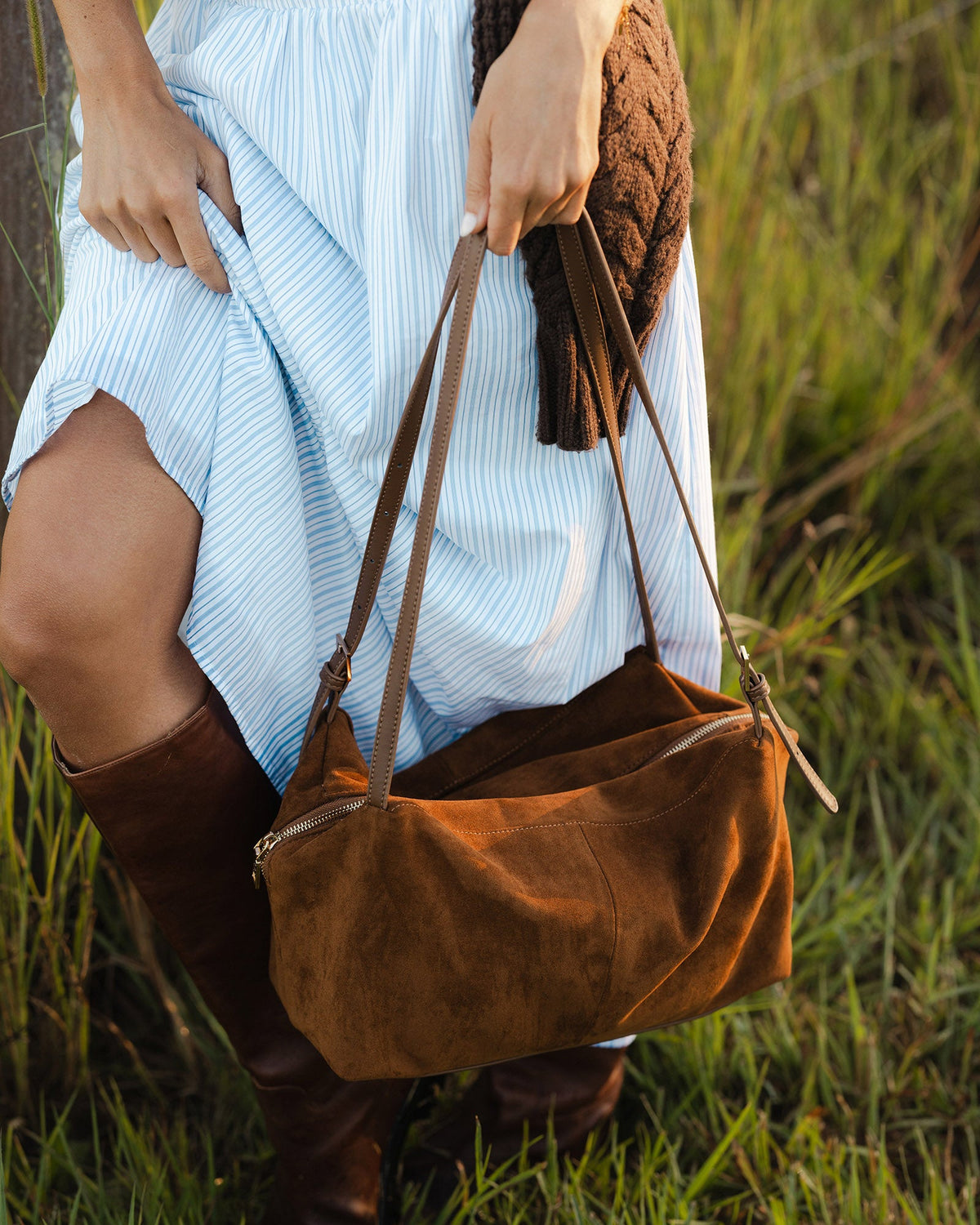 MARISSA SUEDETTE SHOULDER BAG COGNAC_by_LOUENHIDE_women's_in_New Zealand_ MARISSA SUEDETTE SHOULDER BAG COGNAC _