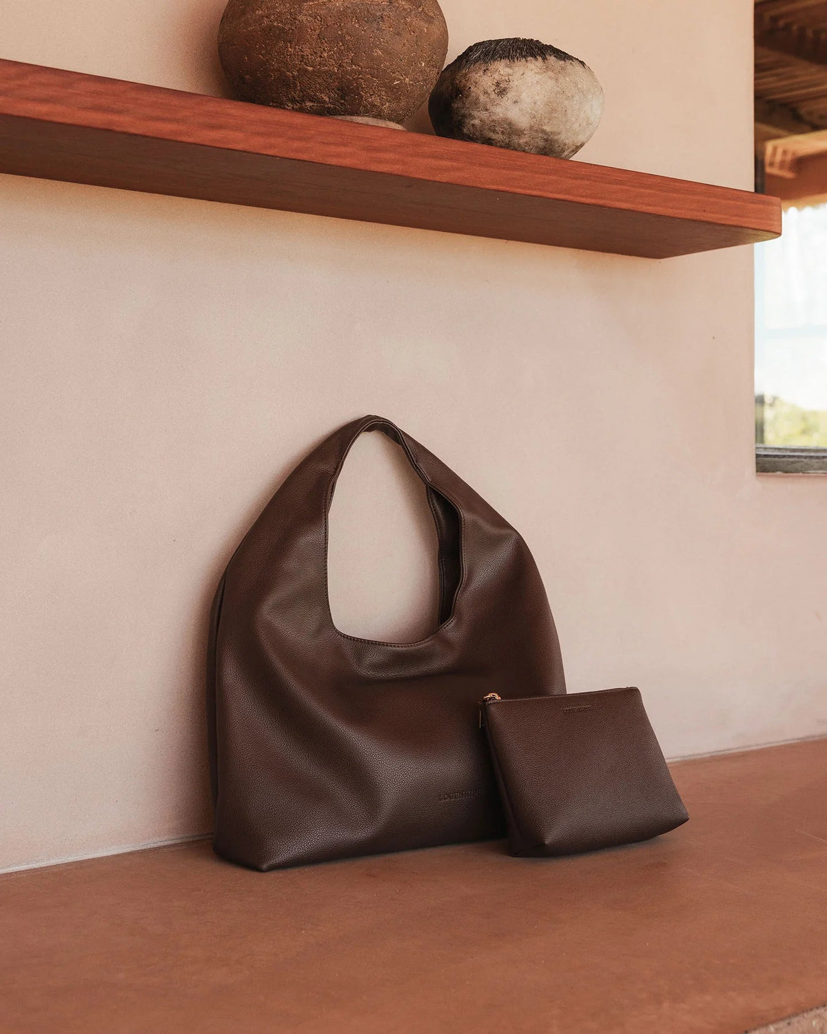 LOUENHIDE_MONACO SHOULDER BAG / POUCH SET CHOCOLATE _ MONACO SHOULDER BAG / POUCH SET CHOCOLATE _ Ebony Boutique NZ