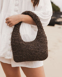 LOUENHIDE_NELLIE SHOULDER BAG RAFFIA CHOCOLATE _ NELLIE SHOULDER BAG RAFFIA CHOCOLATE _ Ebony Boutique NZ
