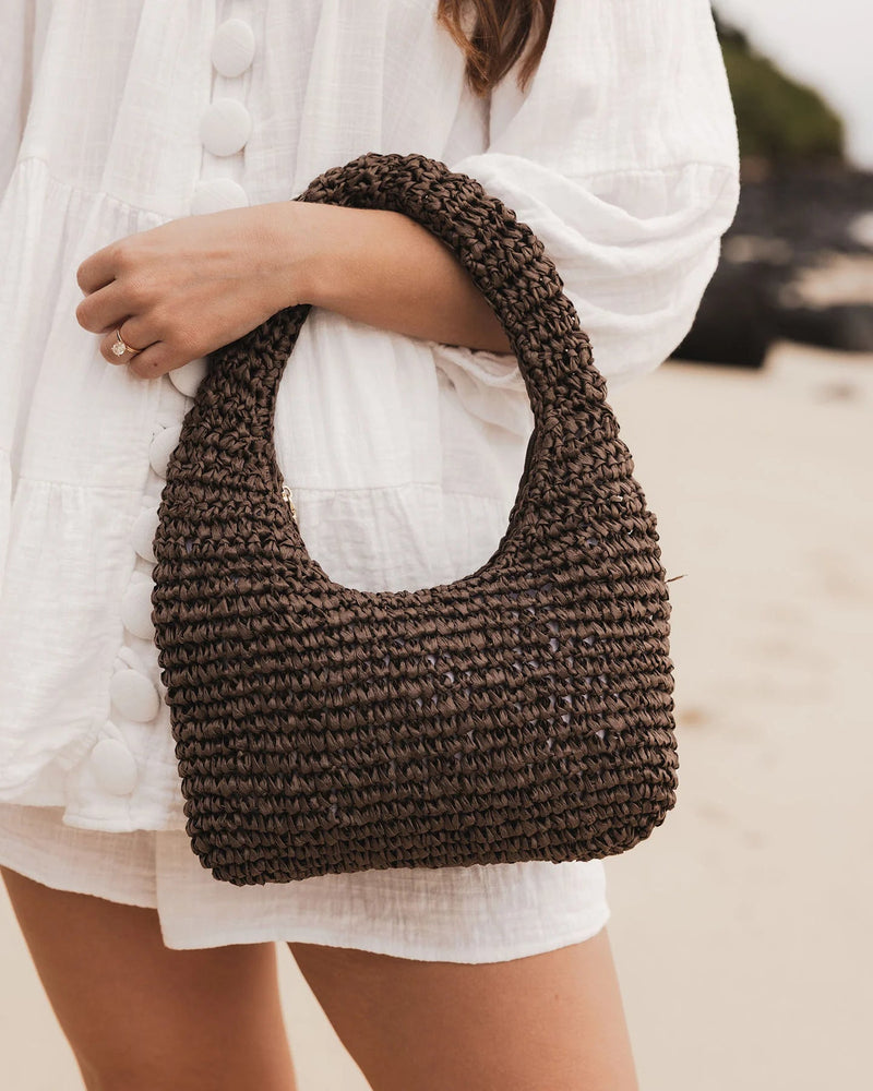 LOUENHIDE_NELLIE SHOULDER BAG RAFFIA CHOCOLATE _ NELLIE SHOULDER BAG RAFFIA CHOCOLATE _ Ebony Boutique NZ