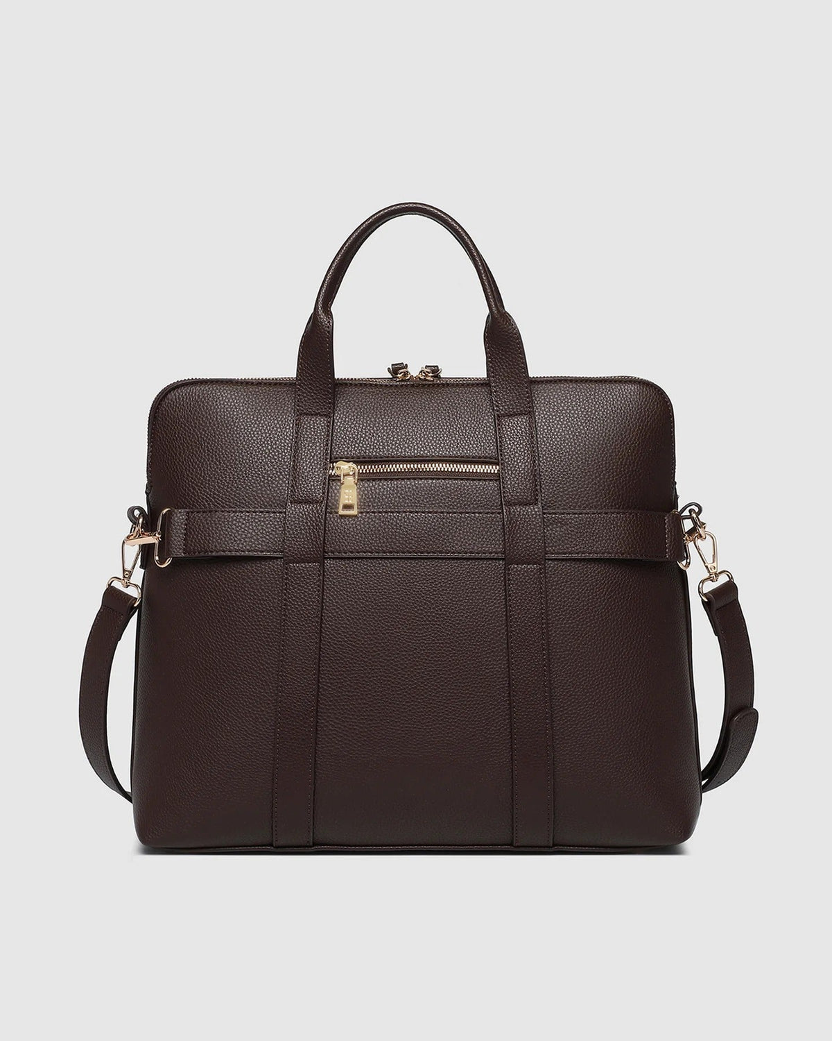 RHODES LAPTOP BAG CHOCOLATE_by_LOUENHIDE_women's_in_New Zealand_ Louenhide Rhodes Chocolate laptop bag back view featuring rear zip pocket and protective base feet _