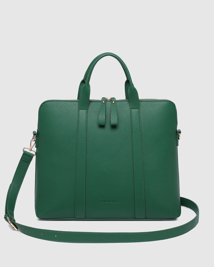 RHODES LAPTOP BAG GREEN_by_LOUENHIDE_women's_in_New Zealand_ Louenhide Rhodes Laptop Bag Green close up of zip closure and light gold hardware detailing _