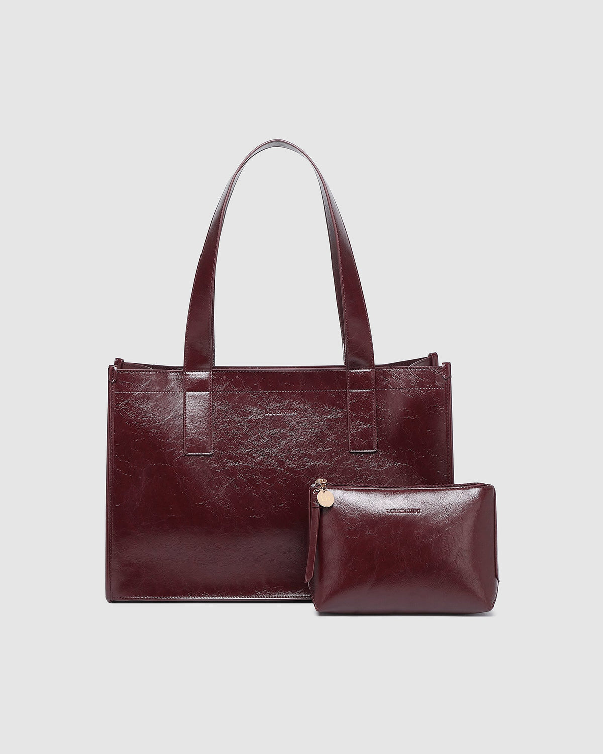 LOUENHIDE_RILEY AND EVERYDAY POUCH SET BURGUNDY PATENT _ RILEY AND EVERYDAY POUCH SET BURGUNDY PATENT _ Ebony Boutique NZ