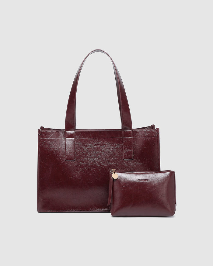 LOUENHIDE_RILEY AND EVERYDAY POUCH SET BURGUNDY PATENT _ RILEY AND EVERYDAY POUCH SET BURGUNDY PATENT _ Ebony Boutique NZ