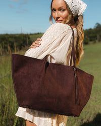 SAWYER TOTE BAG SUEDETTE CHOCOLATE_by_LOUENHIDE_women's_in_New Zealand_ SAWYER TOTE BAG SUEDETTE CHOCOLATE _