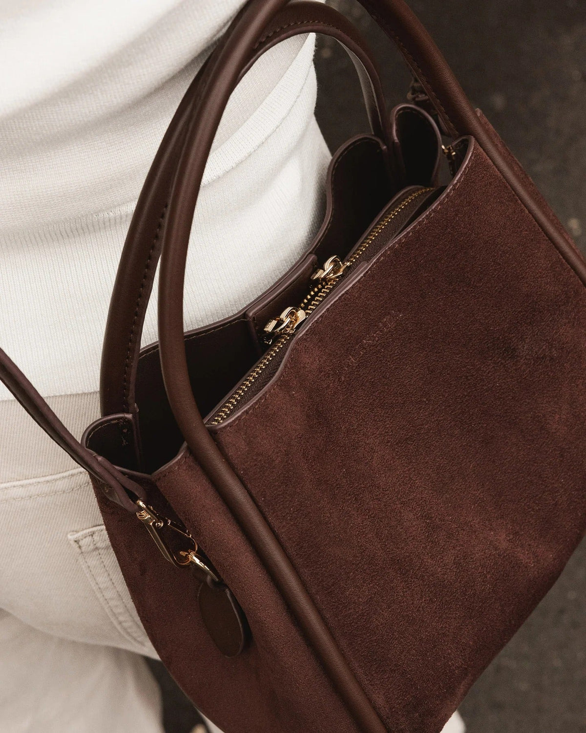 STEFFIE MINI TOTE BAG SUEDETTE CHOCOLATE_by_LOUENHIDE_women's_in_New Zealand_ STEFFIE MINI TOTE BAG SUEDETTE CHOCOLATE _