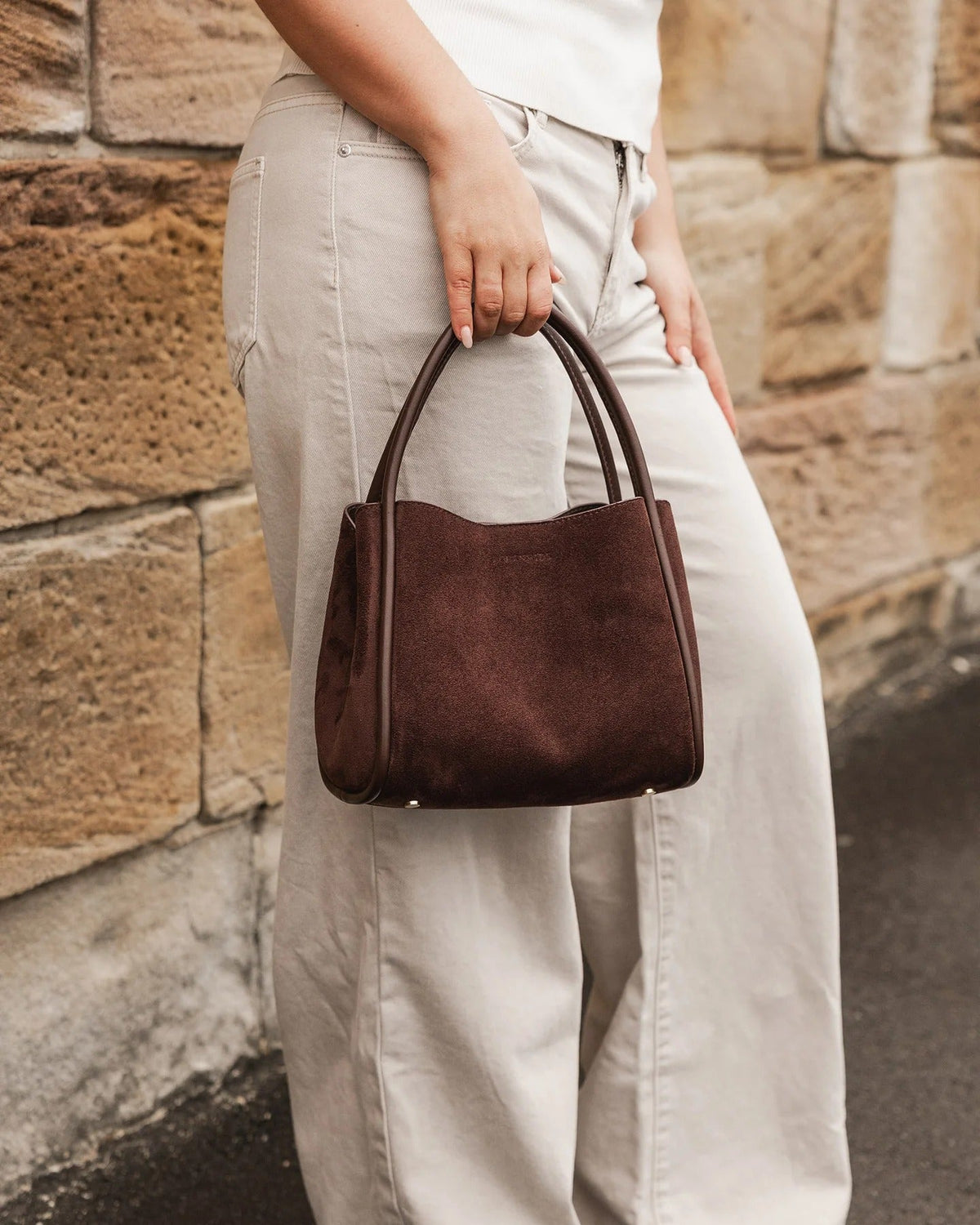 STEFFIE MINI TOTE BAG SUEDETTE CHOCOLATE_by_LOUENHIDE_women's_in_New Zealand_ STEFFIE MINI TOTE BAG SUEDETTE CHOCOLATE _