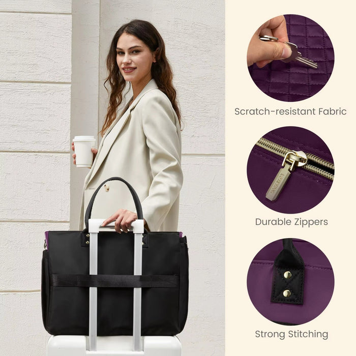 LOVEVOOK_AMY LAPTOP BAG LINEN/BLACK/TAN _ AMY LAPTOP BAG LINEN/BLACK/TAN _ Ebony Boutique NZ