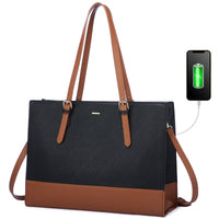 LOVEVOOK_ANNABELLE LAPTOP BAG TWO TONE BLACK/TAN _ ANNABELLE LAPTOP BAG TWO TONE BLACK/TAN _ Ebony Boutique NZ