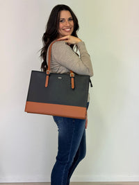LOVEVOOK_ANNABELLE LAPTOP BAG TWO TONE BLACK/TAN _ ANNABELLE LAPTOP BAG TWO TONE BLACK/TAN _ Ebony Boutique NZ