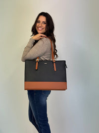 LOVEVOOK_ANNABELLE LAPTOP BAG TWO TONE BLACK/TAN _ ANNABELLE LAPTOP BAG TWO TONE BLACK/TAN _ Ebony Boutique NZ