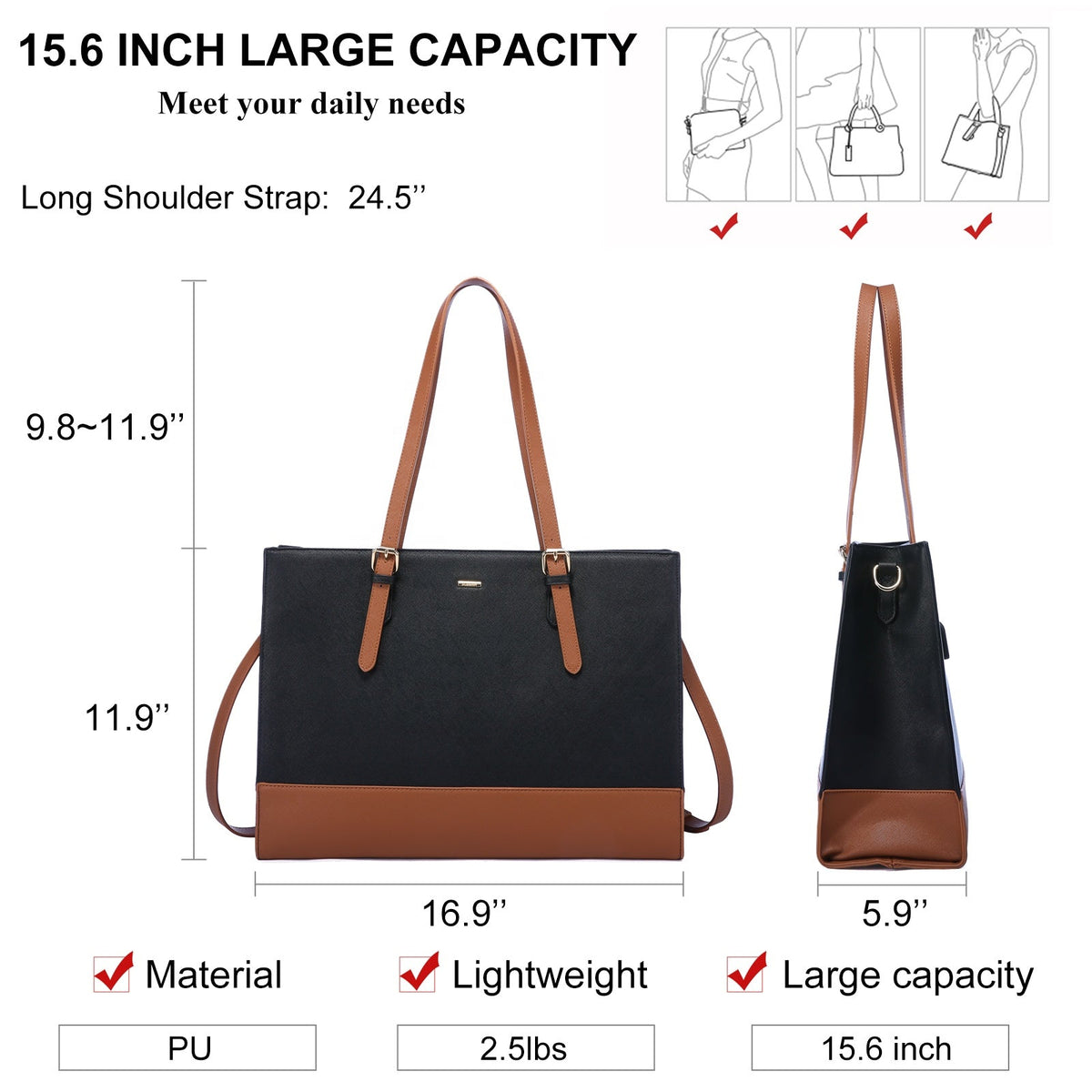 LOVEVOOK_ANNABELLE LAPTOP BAG TWO TONE BLACK/TAN _ ANNABELLE LAPTOP BAG TWO TONE BLACK/TAN _ Ebony Boutique NZ