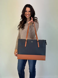 LOVEVOOK_ANNABELLE LAPTOP BAG TWO TONE BLACK/TAN _ ANNABELLE LAPTOP BAG TWO TONE BLACK/TAN _ Ebony Boutique NZ