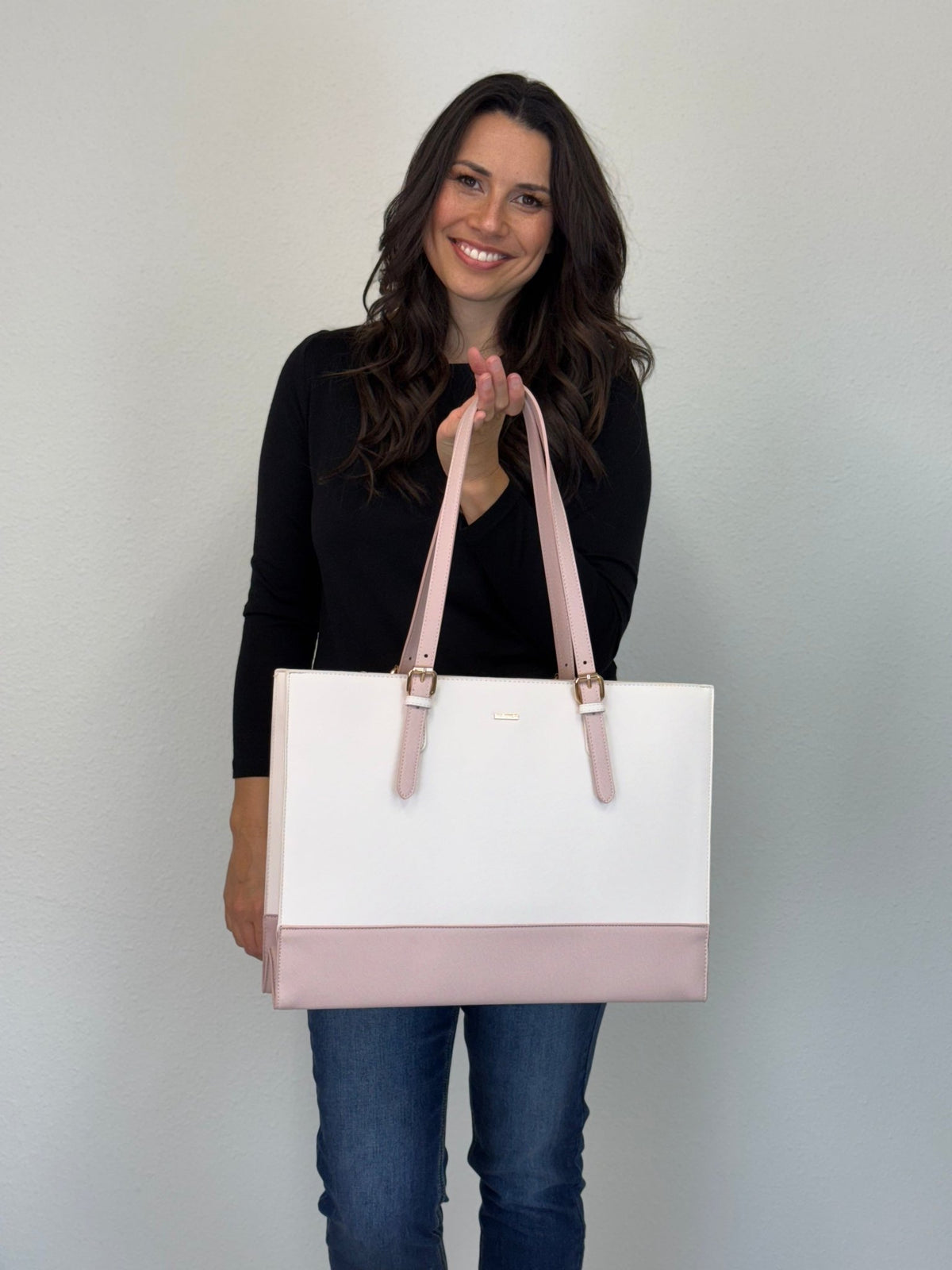 LOVEVOOK_ANNABELLE LAPTOP BAG TWO TONE VANILLA/PINK _ ANNABELLE LAPTOP BAG TWO TONE VANILLA/PINK _ Ebony Boutique NZ