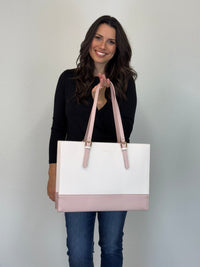 LOVEVOOK_ANNABELLE LAPTOP BAG TWO TONE VANILLA/PINK _ ANNABELLE LAPTOP BAG TWO TONE VANILLA/PINK _ Ebony Boutique NZ