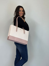 LOVEVOOK_ANNABELLE LAPTOP BAG TWO TONE VANILLA/PINK _ ANNABELLE LAPTOP BAG TWO TONE VANILLA/PINK _ Ebony Boutique NZ