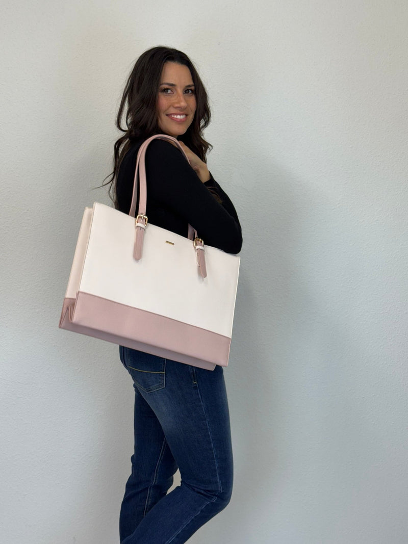 LOVEVOOK_ANNABELLE LAPTOP BAG TWO TONE VANILLA/PINK _ ANNABELLE LAPTOP BAG TWO TONE VANILLA/PINK _ Ebony Boutique NZ