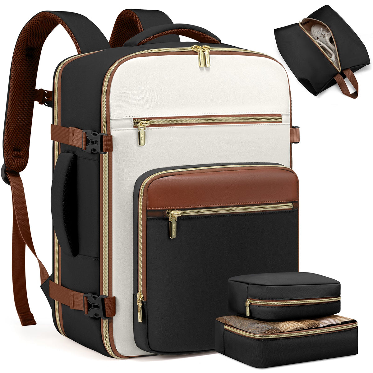 LOVEVOOK_ASPEN TRAVEL BAG LINEN/BLACK/TAN _ ASPEN TRAVEL BAG LINEN/BLACK/TAN _ Ebony Boutique NZ