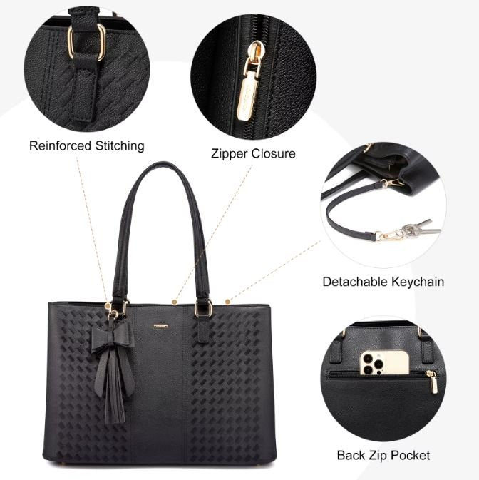 LOVEVOOK_EMBROIDERED DETAIL LAPTOP BAG BLACK _ EMBROIDERED DETAIL LAPTOP BAG BLACK _ Ebony Boutique NZ