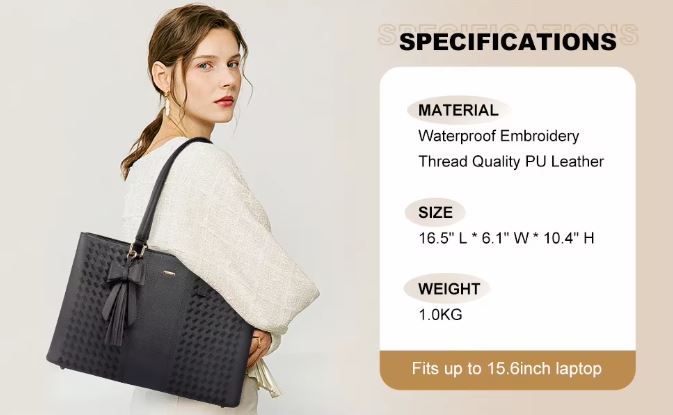 LOVEVOOK_EMBROIDERED DETAIL LAPTOP BAG BLACK _ EMBROIDERED DETAIL LAPTOP BAG BLACK _ Ebony Boutique NZ