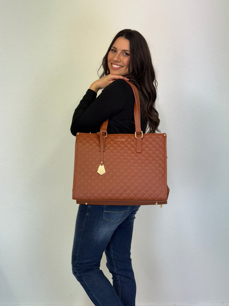 LOVEVOOK_MADDIE LAPTOP COOLER BAG QUILTED TAN _ MADDIE LAPTOP COOLER BAG QUILTED TAN _ Ebony Boutique NZ