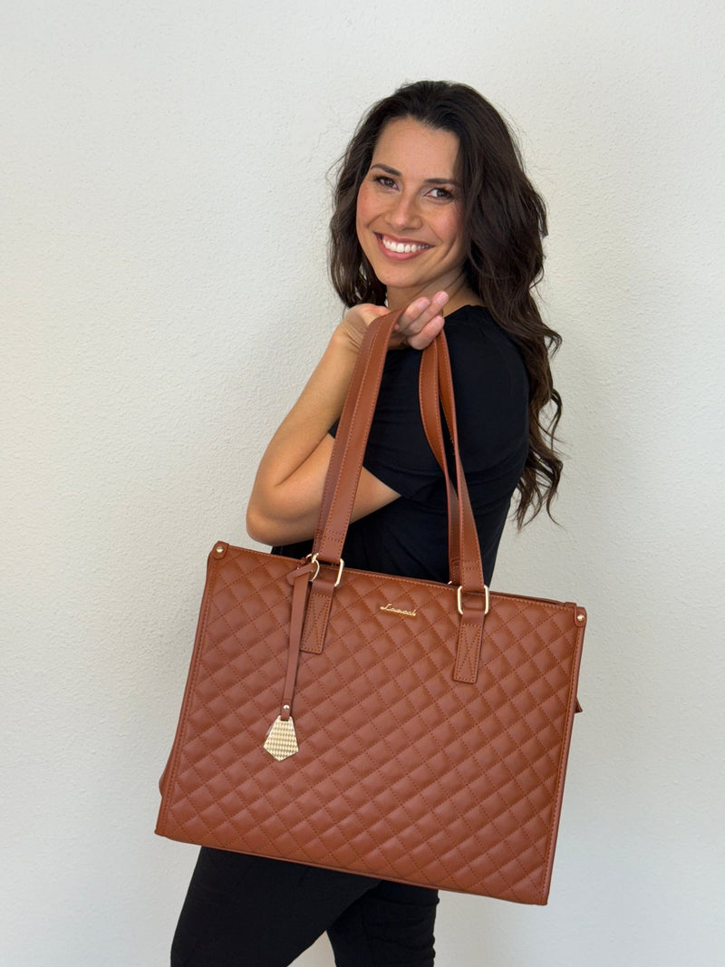 LOVEVOOK_MADDIE LAPTOP COOLER BAG QUILTED TAN _ MADDIE LAPTOP COOLER BAG QUILTED TAN _ Ebony Boutique NZ