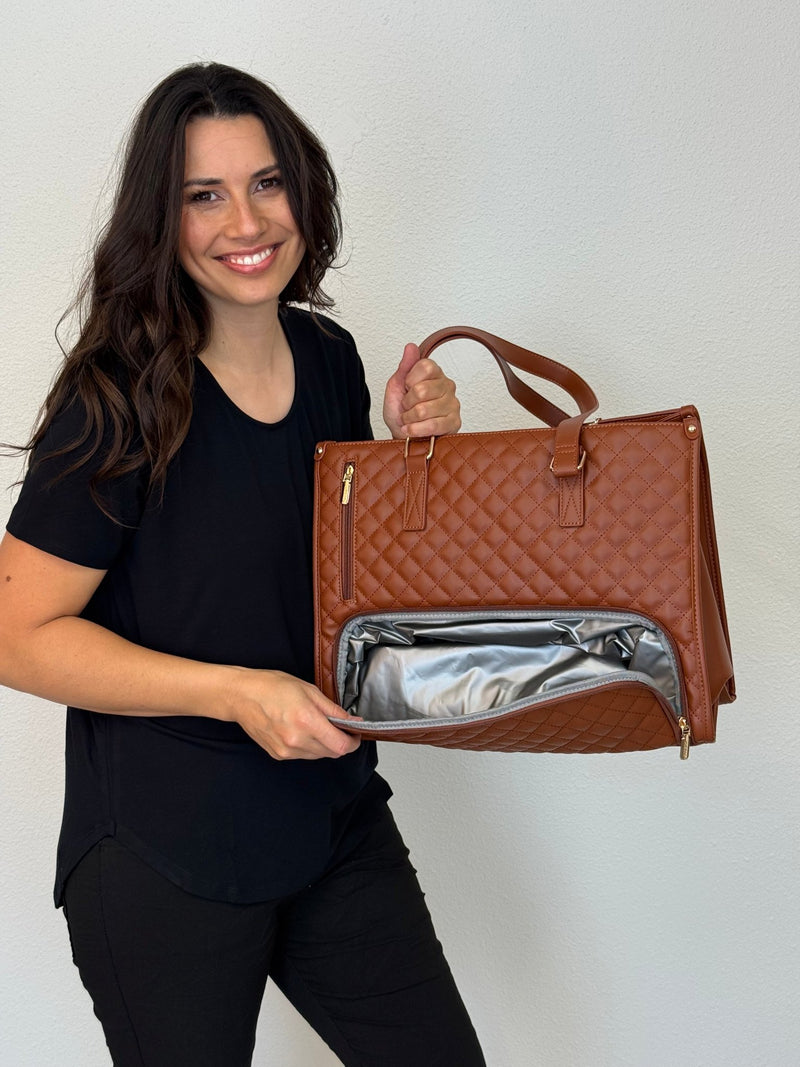 LOVEVOOK_MADDIE LAPTOP COOLER BAG QUILTED TAN _ MADDIE LAPTOP COOLER BAG QUILTED TAN _ Ebony Boutique NZ