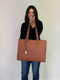 LOVEVOOK_MADDIE LAPTOP COOLER BAG QUILTED TAN _ MADDIE LAPTOP COOLER BAG QUILTED TAN _ Ebony Boutique NZ