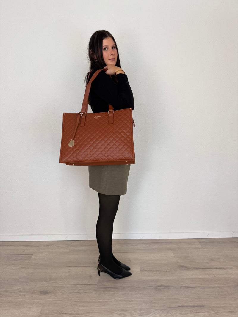 LOVEVOOK_MADDIE LAPTOP COOLER BAG QUILTED TAN _ MADDIE LAPTOP COOLER BAG QUILTED TAN _ Ebony Boutique NZ