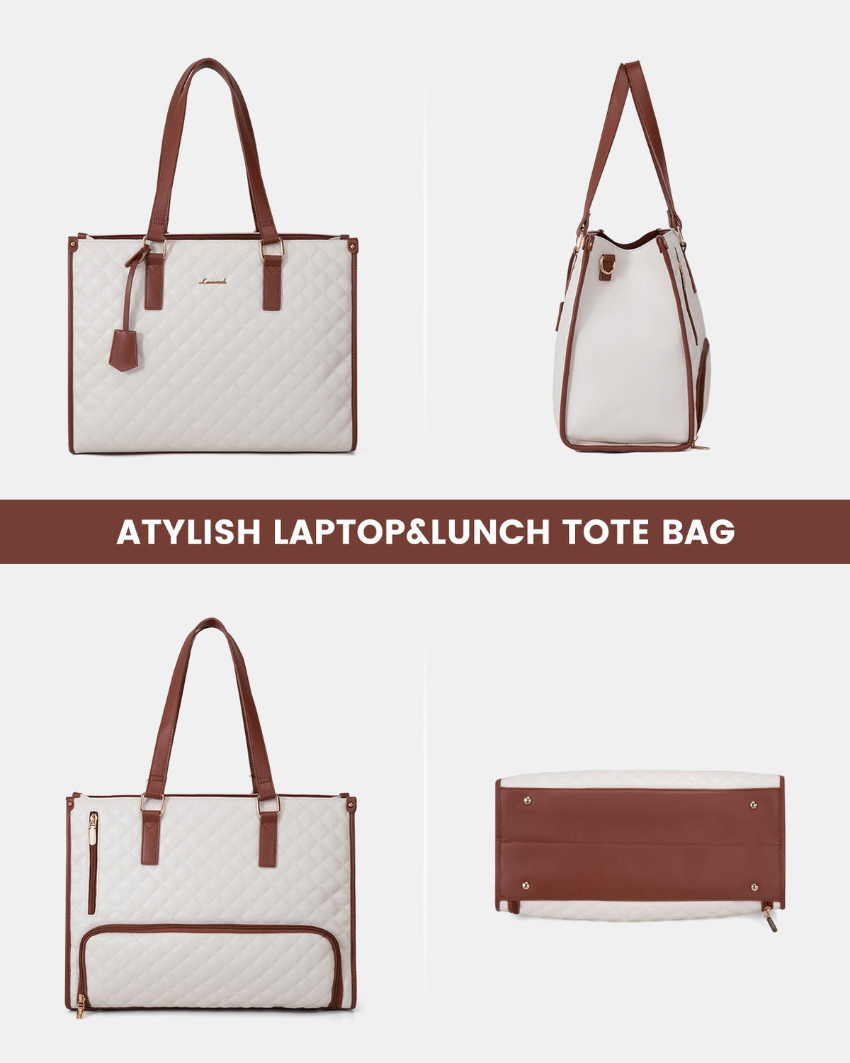 LOVEVOOK_MADDIE LAPTOP COOLER BAG QUILTED VANILLA/TAN _ MADDIE LAPTOP COOLER BAG QUILTED VANILLA/TAN _ Ebony Boutique NZ