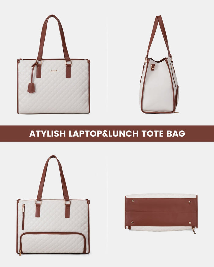 LOVEVOOK_MADDIE LAPTOP COOLER BAG QUILTED VANILLA/TAN _ MADDIE LAPTOP COOLER BAG QUILTED VANILLA/TAN _ Ebony Boutique NZ