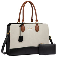 LOVEVOOK_METRO 17 INCH LAPTOP BAG TWO TONE LINEN/BLACK _ METRO 17 INCH LAPTOP BAG TWO TONE LINEN/BLACK _ Ebony Boutique NZ