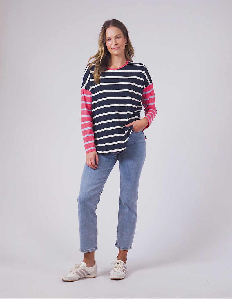 MARTA STRIPE L/S TEE CHARM PINK