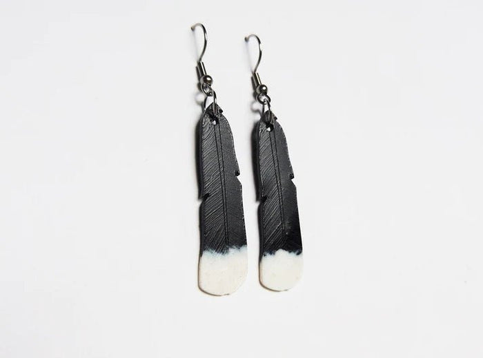REMIX PLASTICS_HUIA FEATHER EARRINGS _ HUIA FEATHER EARRINGS _ Ebony Boutique NZ