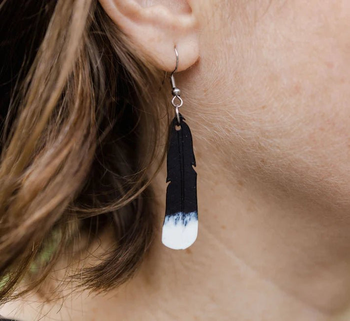 REMIX PLASTICS_HUIA FEATHER EARRINGS _ HUIA FEATHER EARRINGS _ Ebony Boutique NZ