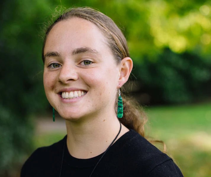 REMIX PLASTICS_KAKAPO FEATHER EARRINGS _ KAKAPO FEATHER EARRINGS _ Ebony Boutique NZ