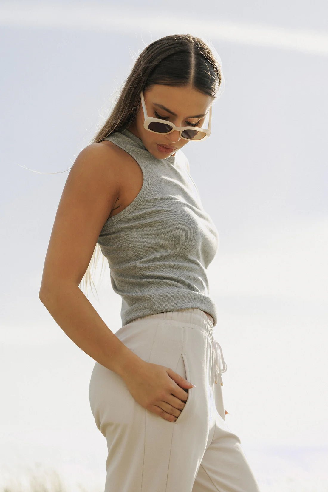 ROSE ROAD_LUCA RIB SINGLET GREY _ LUCA RIB SINGLET GREY _ Ebony Boutique NZ