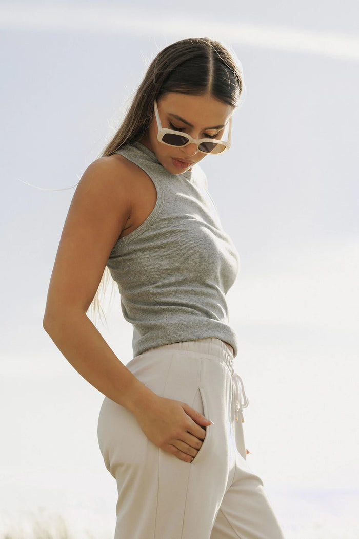 ROSE ROAD_LUCA RIB SINGLET GREY _ LUCA RIB SINGLET GREY _ Ebony Boutique NZ
