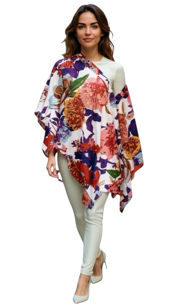 ROUTE 1_COTTON COVER UP WHITE/PURPLE/BLUE MULTI _ COTTON COVER UP WHITE/PURPLE/BLUE MULTI _ Ebony Boutique NZ